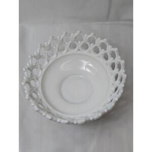 Vintage Westmoreland Doric Open Lace Milk Glass Fruit Bowl